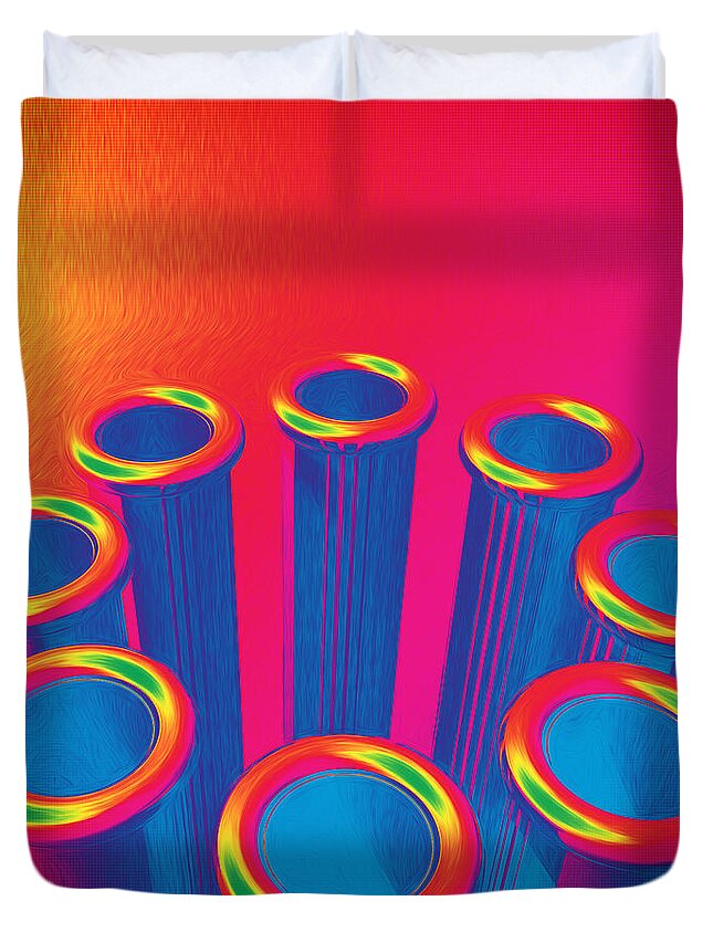Pop Art Duvet Cover featuring the digital art Colorful Pop Art Cylinders by Phil Perkins