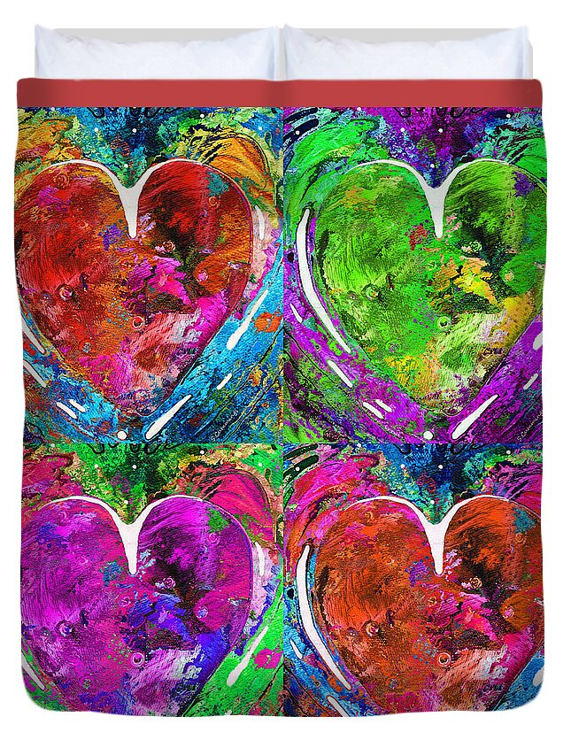 Hearts Duvet Cover featuring the painting Colorful Pop Hearts Love Art By Sharon Cummings by Sharon Cummings