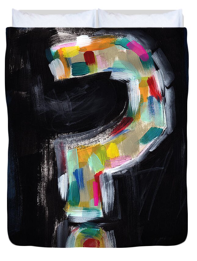 Question Mark Duvet Cover featuring the painting Colorful Questions- Abstract Painting by Linda Woods