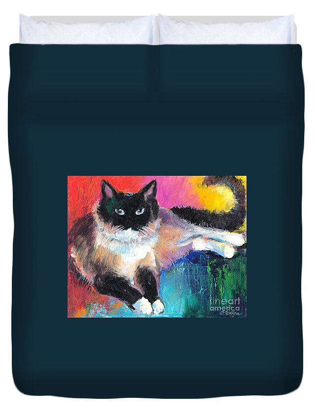 Ragdoll Cat Duvet Cover featuring the painting Colorful Ragdoll Cat painting by Svetlana Novikova