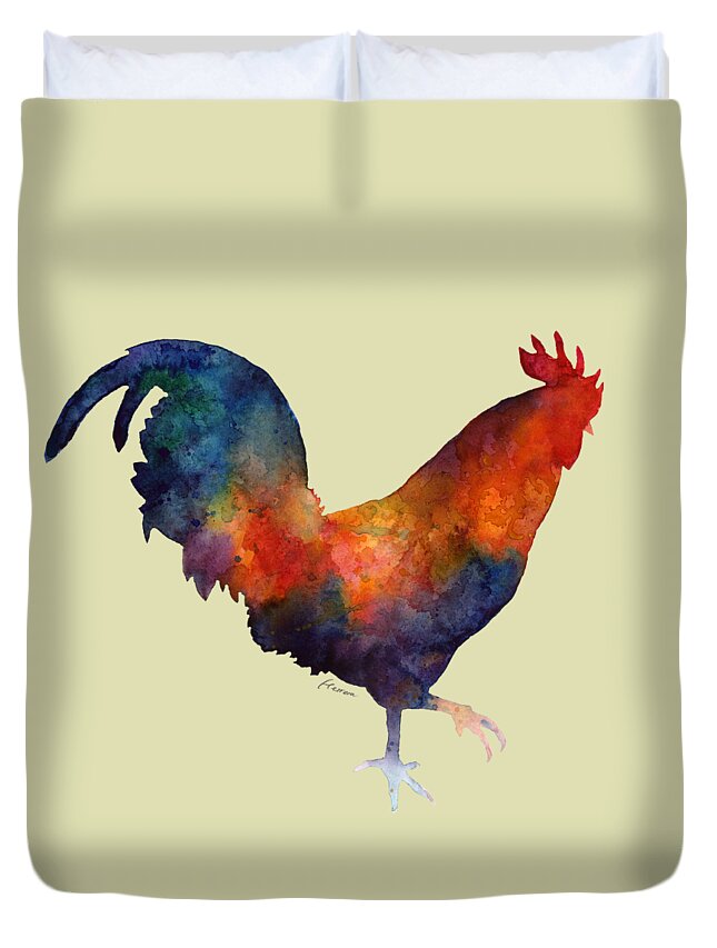 Rooster Duvet Cover featuring the painting Colorful Rooster by Hailey E Herrera