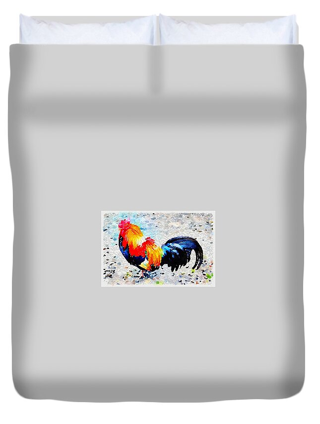 Waterlogue Duvet Cover featuring the painting Colorful Rooster by Sandra Lee Scott