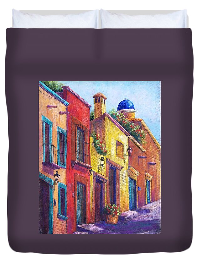 Landscape Duvet Cover featuring the pastel Colorful San Miguel by Candy Mayer