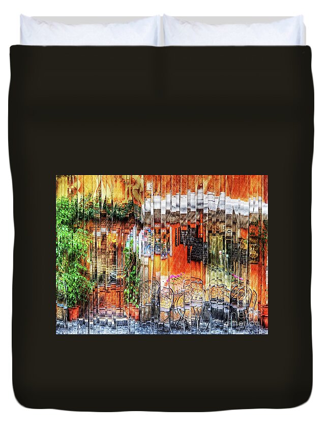 Cafe Duvet Cover featuring the digital art Colorful Street Cafe by Phil Perkins