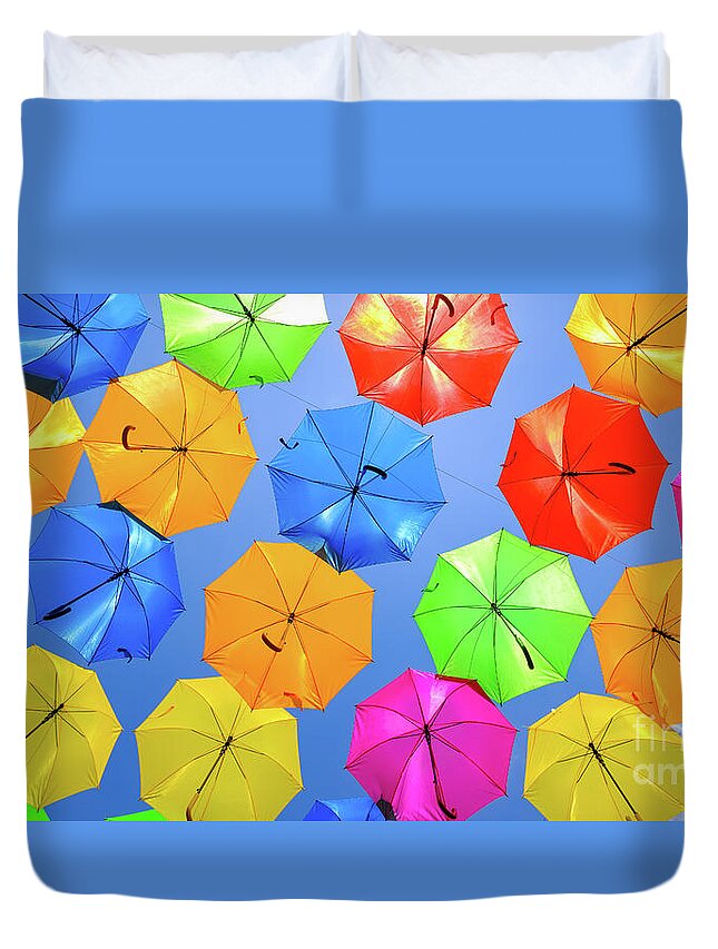 Umbrellas Duvet Cover featuring the photograph Colorful Umbrellas I by Raul Rodriguez