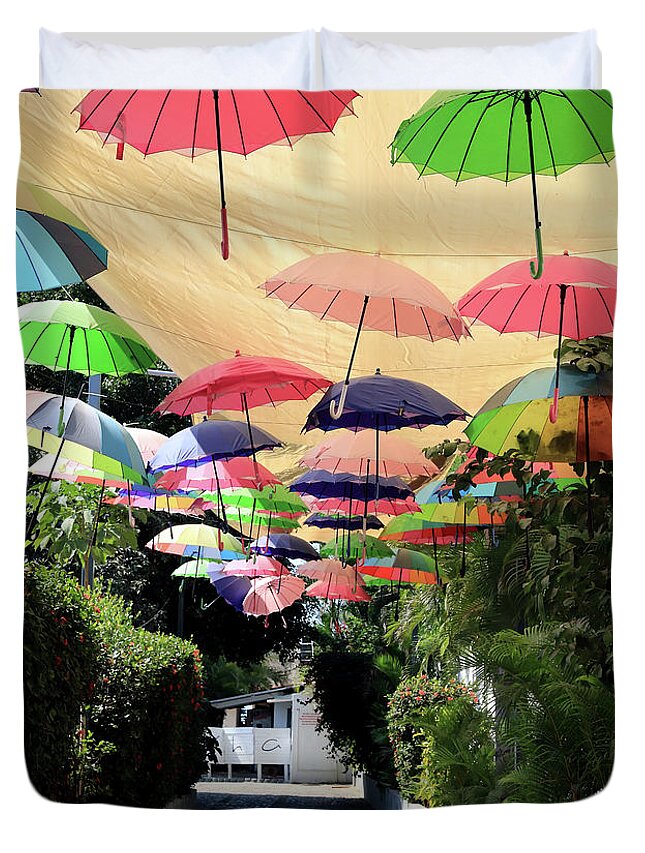Umbrellas Duvet Cover featuring the photograph Colorful Umbrellas by Teresa Zieba
