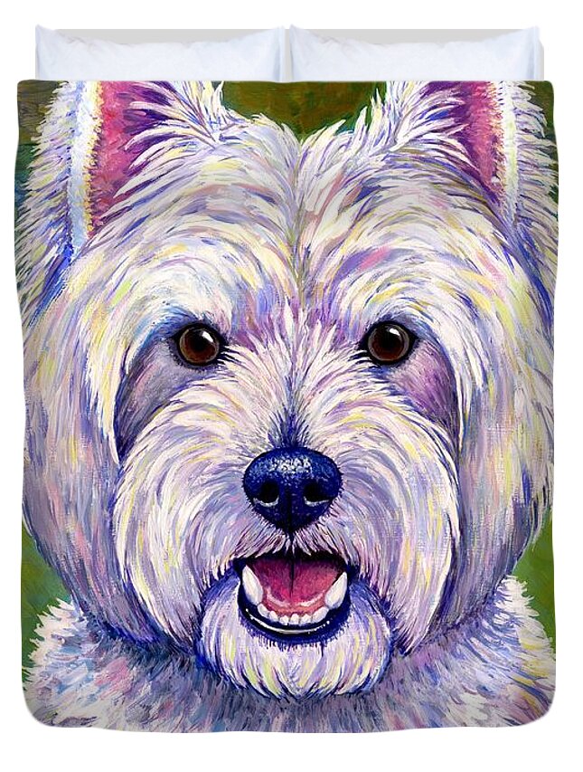 West Highland White Terrier Duvet Cover featuring the painting Colorful West Highland White Terrier Dog by Rebecca Wang