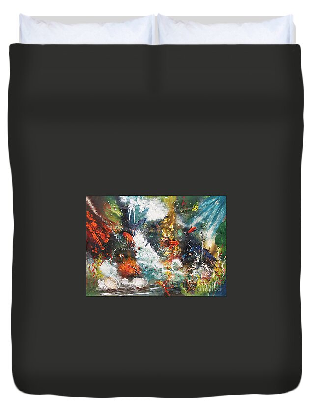 Colors Of The Sea Under The Sea Water Ocean Life Under The Sea Fish Shells Wave Seaweed Abstract Painting Print Duvet Cover featuring the painting Colors Of The Sea by Miroslaw Chelchowski