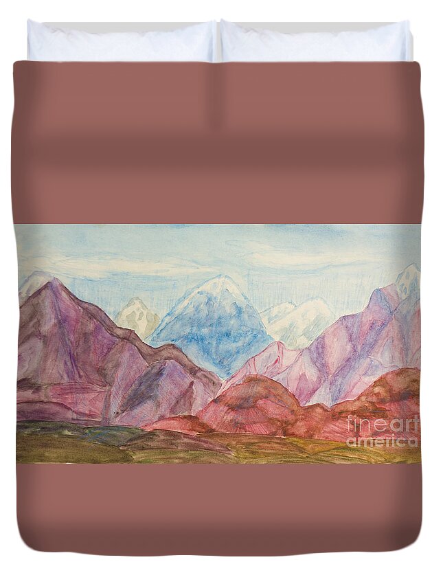 Art Duvet Cover featuring the painting Coloured hills, painting by Irina Afonskaya