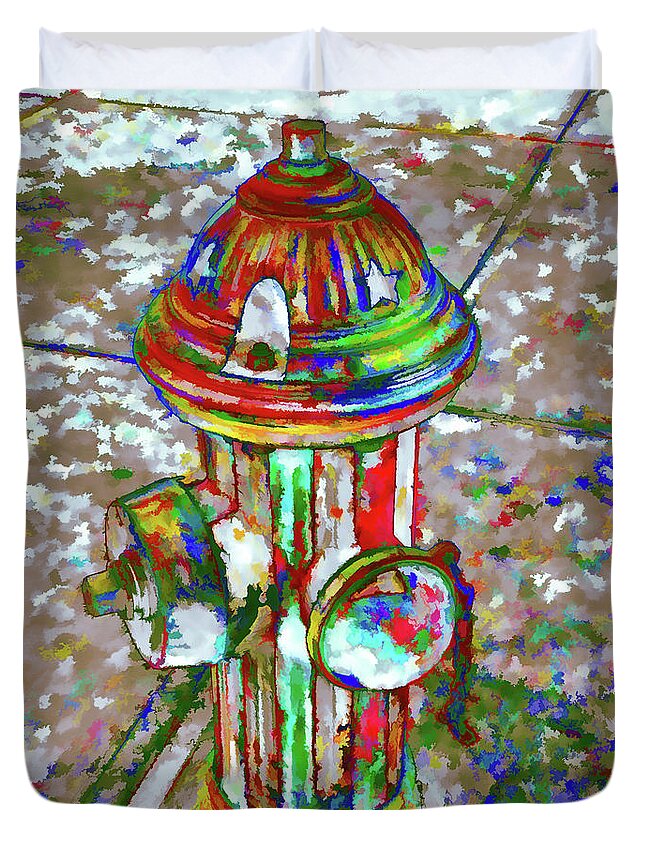 Colourful Hydrant Duvet Cover featuring the painting Colourful hydrant by Jeelan Clark
