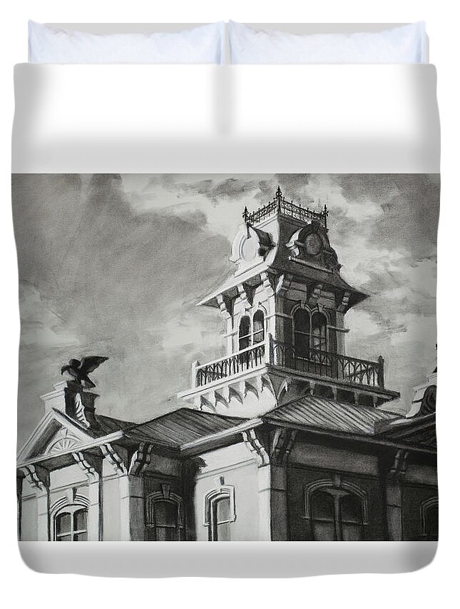 Landscape Duvet Cover featuring the drawing Columbia County Courthouse by Jordan Henderson