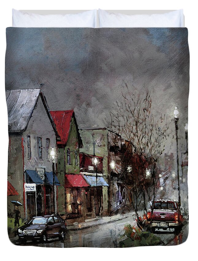 Columbia Nc Duvet Cover featuring the painting Columbia Rain by Dan Nelson