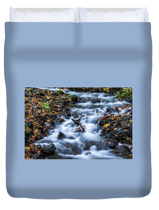 Columbia River Gorge Duvet Cover featuring the photograph Columbia River Gorge Stream by Donald Pash