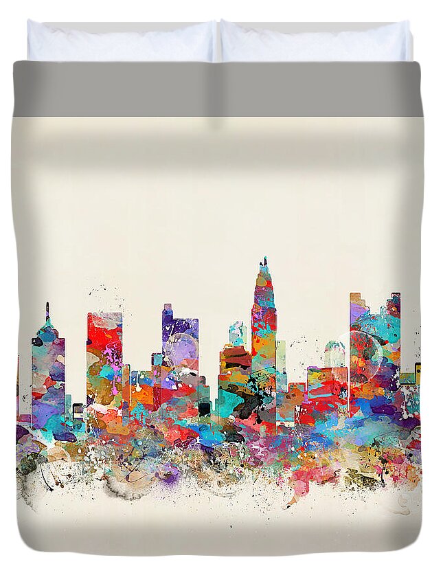 Columbus Ohio Skyline Duvet Cover featuring the painting columbus Ohio skyline by Bri Buckley