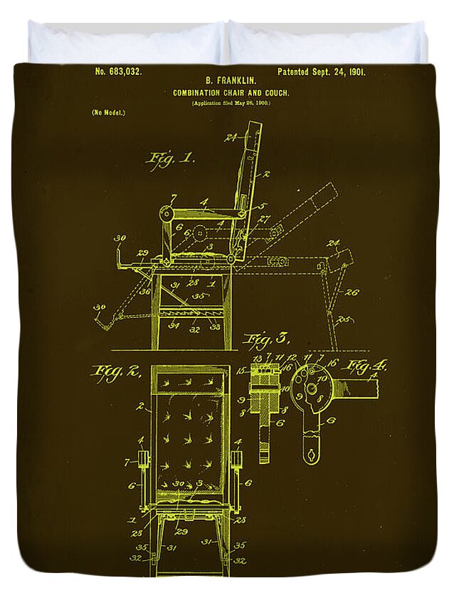 Chair Duvet Cover featuring the mixed media Combination Chair and Couch Patent Drawing 1j by Brian Reaves