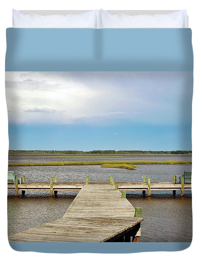 Pier Duvet Cover featuring the photograph Come And Share The View by Cynthia Guinn