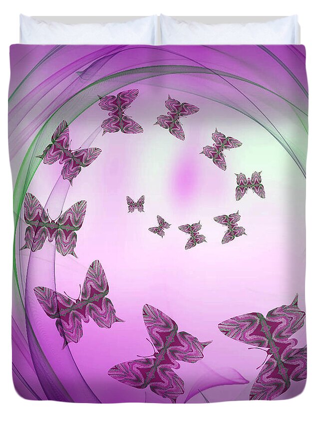 Butterfly Duvet Cover featuring the mixed media Come Fly With Me Violet by Rachel Hannah