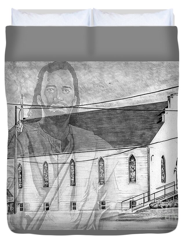 Brownsville Duvet Cover featuring the drawing Come Unto Me by Bill Richards