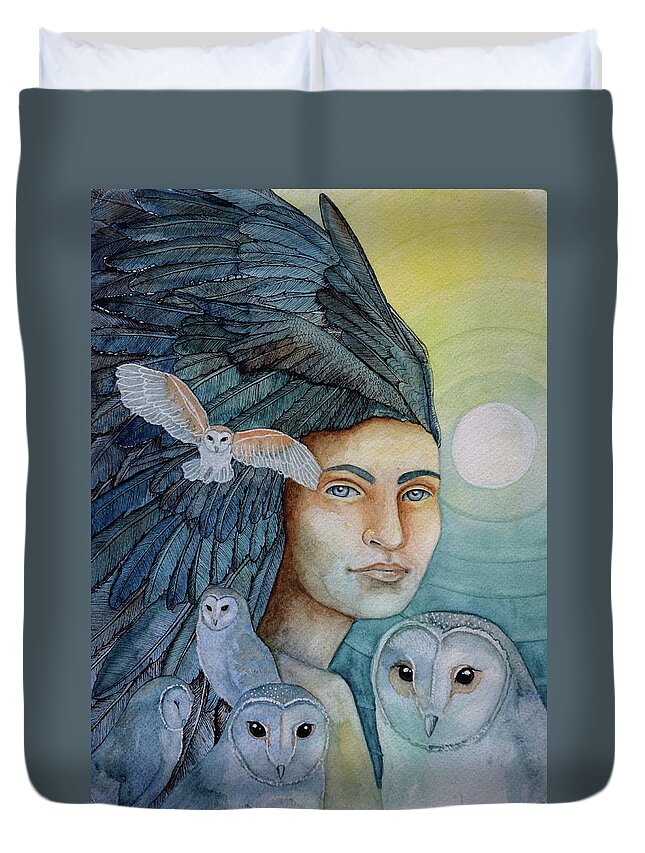 Owl Duvet Cover featuring the painting Come With Me by Kimberly Kirk
