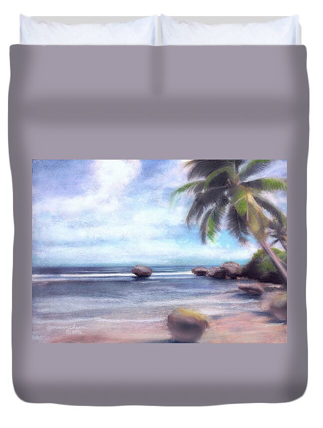Tropical Duvet Cover featuring the pastel Come with me to our paradise getaway by Melissa Herrin