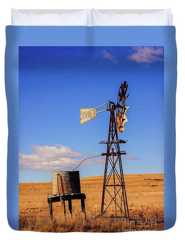 Old Water Windmill In Rural New South Wales Duvet Cover featuring the photograph Meet Comet the Windmill by Lexa Harpell