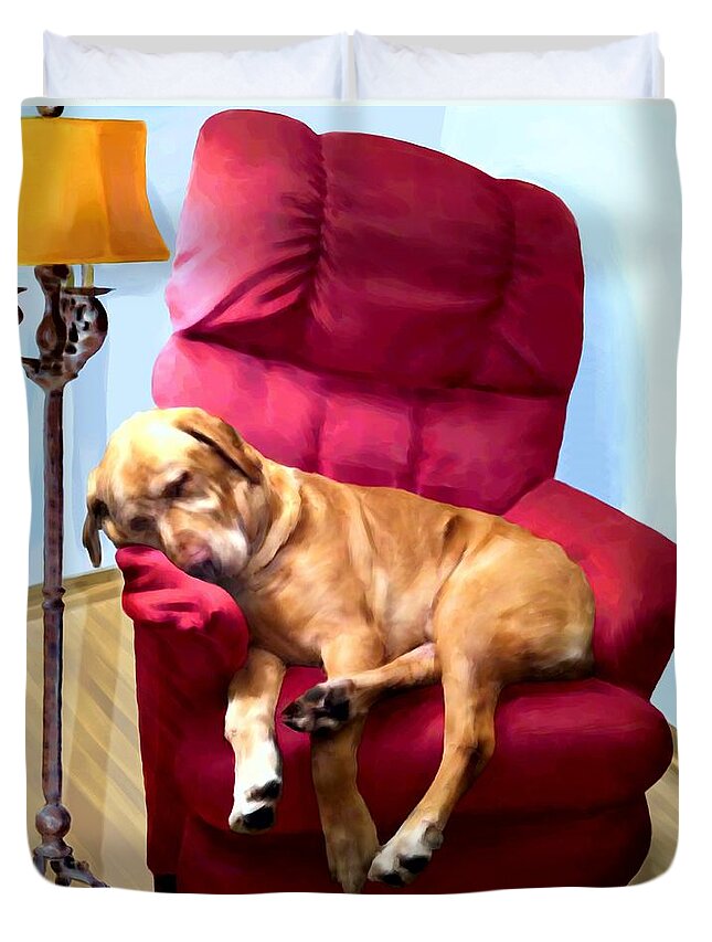 Dog Duvet Cover featuring the digital art Comfortable Canine by Ric Darrell