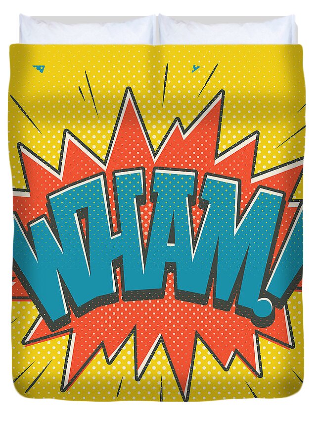 Comic Duvet Cover featuring the digital art Comic Wham by Mitch Frey