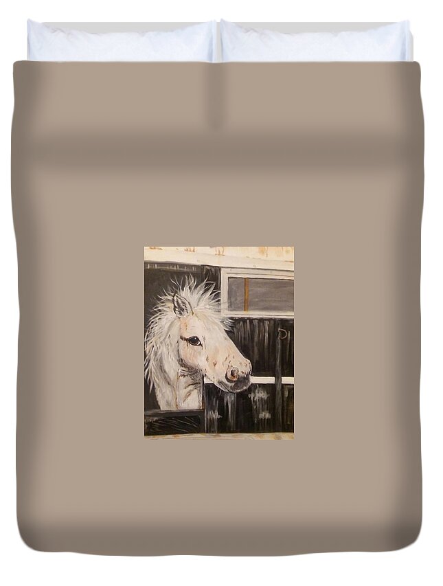 Horse Duvet Cover featuring the painting Coming Home by Estella Mendez