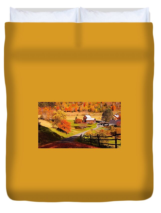 Sleepy Hollow Farm Duvet Cover featuring the photograph Coming home in a Vermont autumn by Jeff Folger