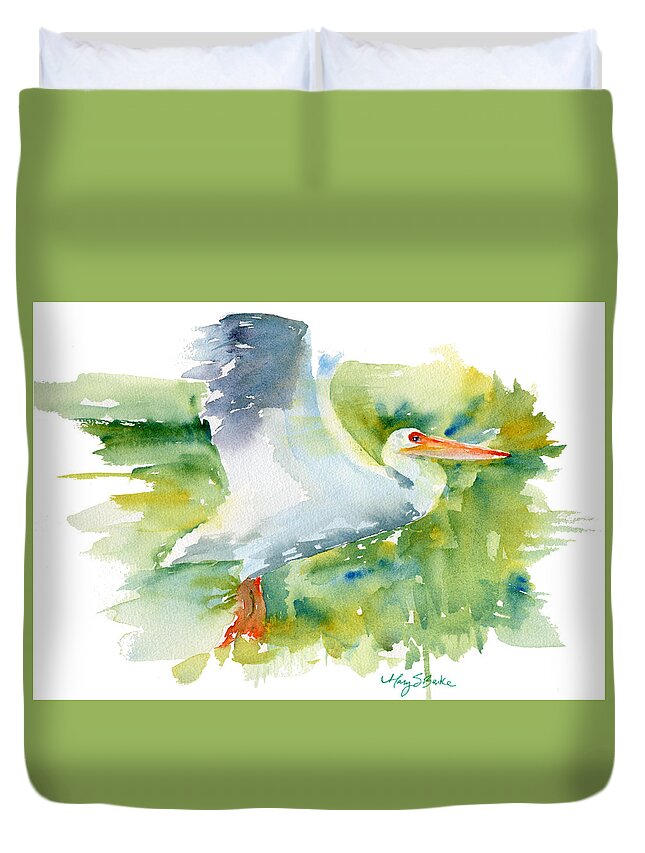 Beak Duvet Cover featuring the painting Coming In for a Landing by Mary Benke