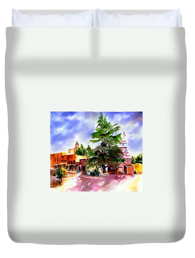 Commercial St Duvet Cover featuring the painting Commercial Street, Old Town Auburn by Joan Chlarson