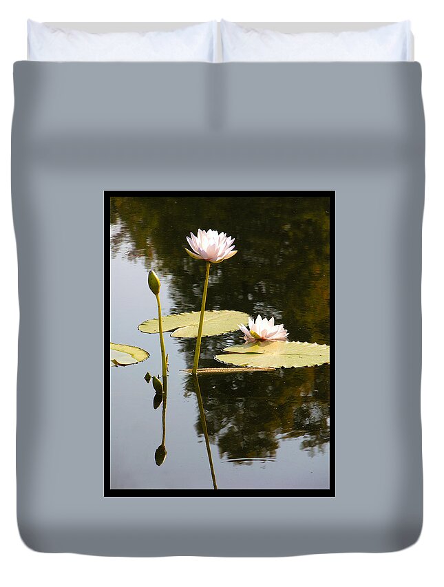 Water Lilies Duvet Cover featuring the photograph Composition With Lilies by John Lautermilch