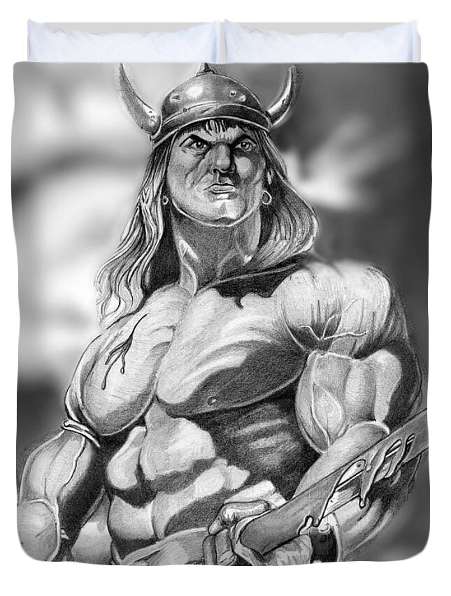 Pencil Duvet Cover featuring the drawing Conan by Bill Richards