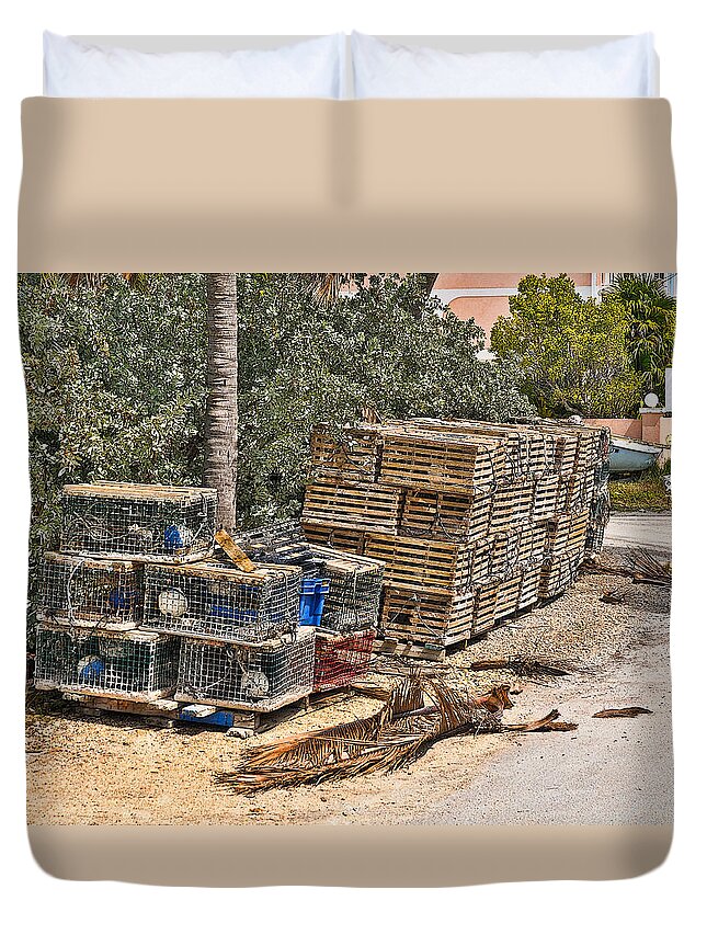 Conchkey Duvet Cover featuring the photograph Conch Key Lobster Traps 1 by Ginger Wakem