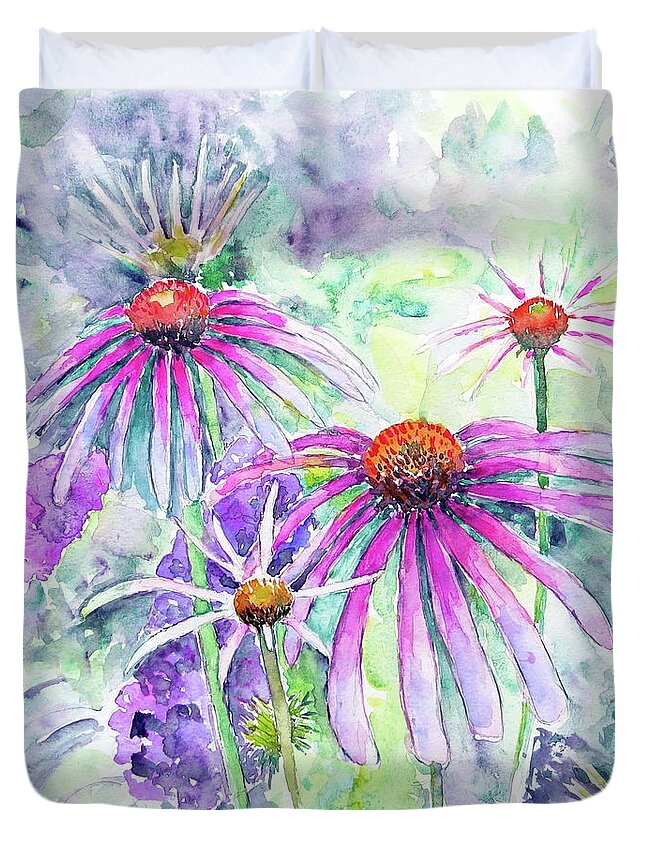 Coneflowers Duvet Cover featuring the painting Coneflowers by Claudia Hafner