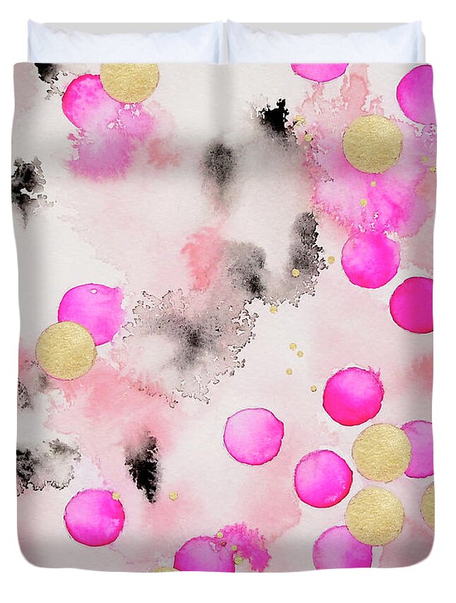 Pink Confetti Duvet Cover featuring the painting Confetti by Roleen Senic