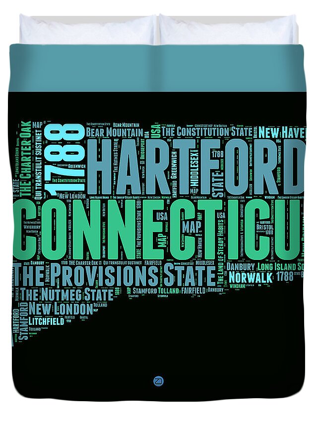 Connecticut Duvet Cover featuring the digital art Connecticut Word Cloud Map 1 by Naxart Studio