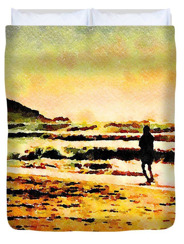 Beach Duvet Cover featuring the painting Contemplation by Angela Treat Lyon