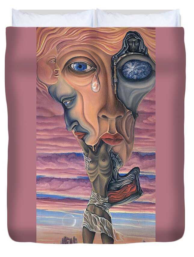 Death Duvet Cover featuring the painting Conversation with Death - My Body by Karen Musick