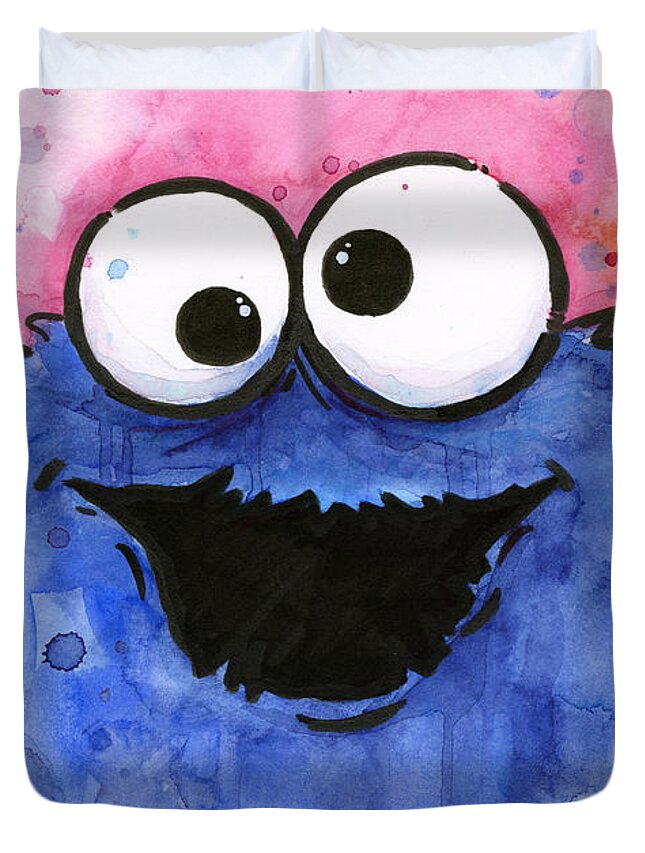 Cookie Duvet Cover featuring the painting Cookie Monster by Olga Shvartsur