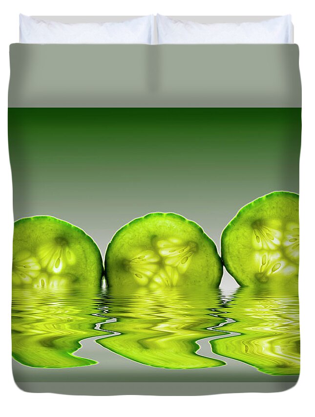 Cucumber Duvet Cover featuring the photograph Cool as a Cucumber Slices by David French