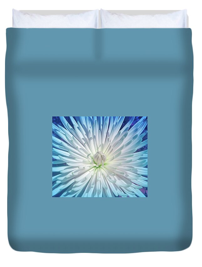 Chrysanthemums Duvet Cover featuring the photograph Cool Blue Starburst by Aimee L Maher ALM GALLERY