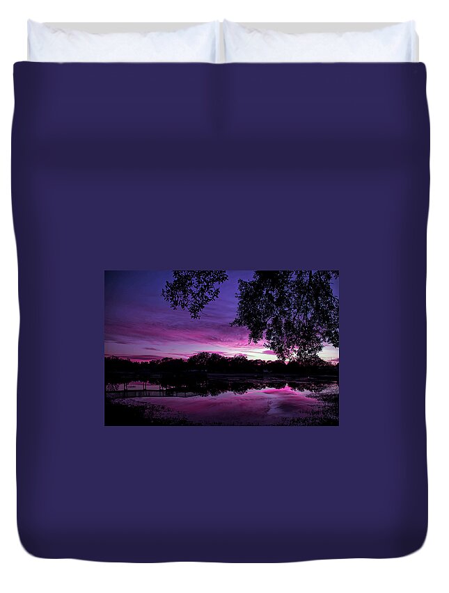 Sunset Duvet Cover featuring the photograph Cool Sunset Serenity Sunset by Aimee L Maher ALM GALLERY