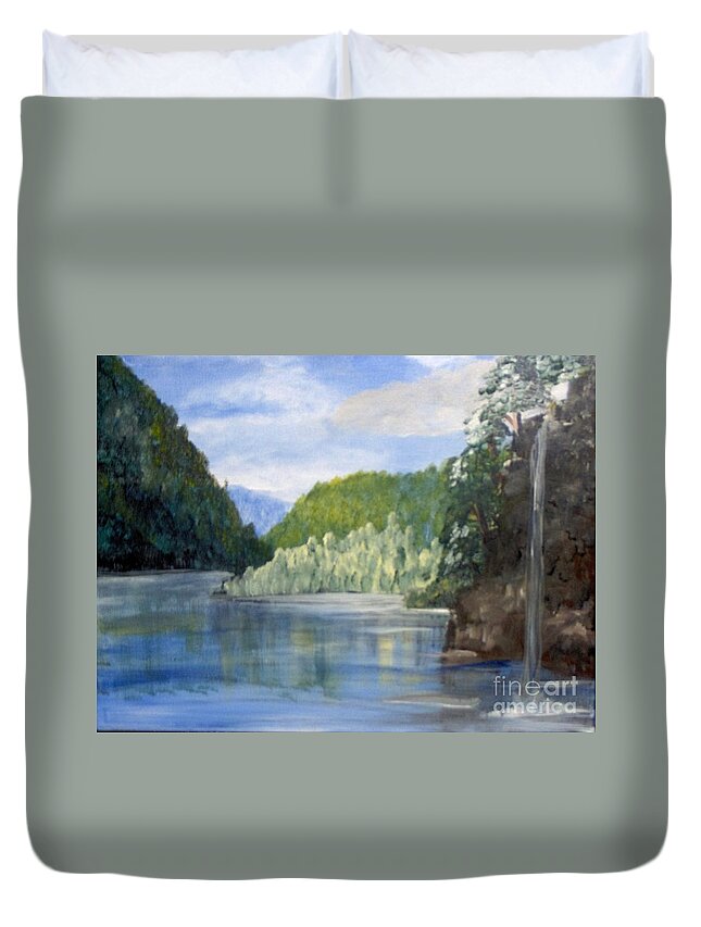 Landscape Duvet Cover featuring the painting Cool Water by Saundra Johnson