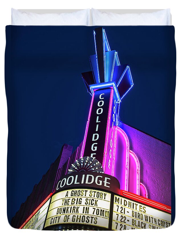 Brookline Duvet Cover featuring the photograph Coolidge Corner Theatre Harvard St Brookline MA Close by Toby McGuire