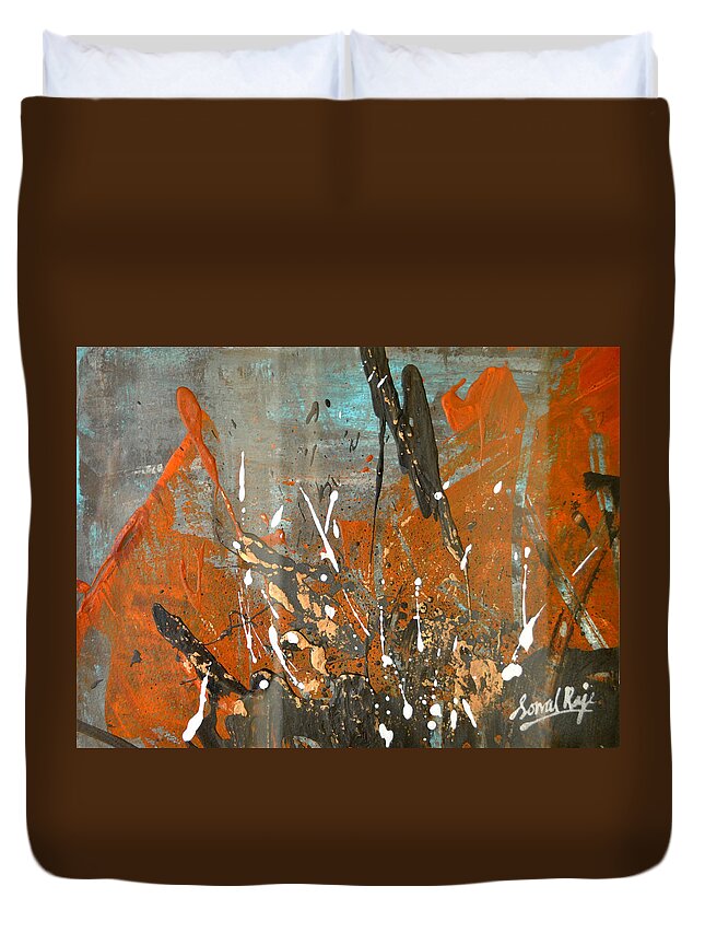 Sonal Raje Duvet Cover featuring the painting Copper Moon by Sonal Raje