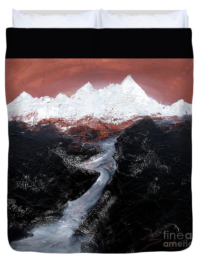 Bricolage Duvet Cover featuring the painting Copper Mountain by Lidija Ivanek - SiLa