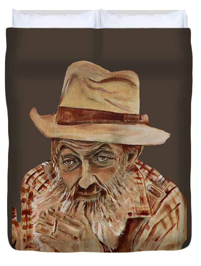 Popcorn Sutton T-shirts Duvet Cover featuring the painting Coppershine Popcorn Bust - T-shirt Transparency by Jan Dappen
