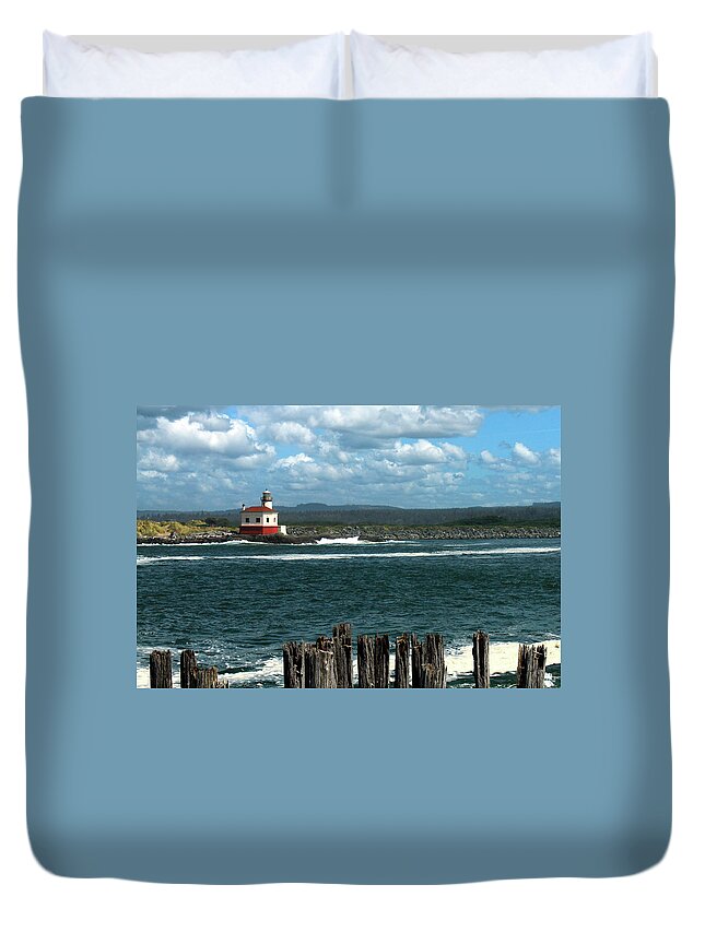 Lighthouse Duvet Cover featuring the photograph Coquille River Lighthouse by James Eddy