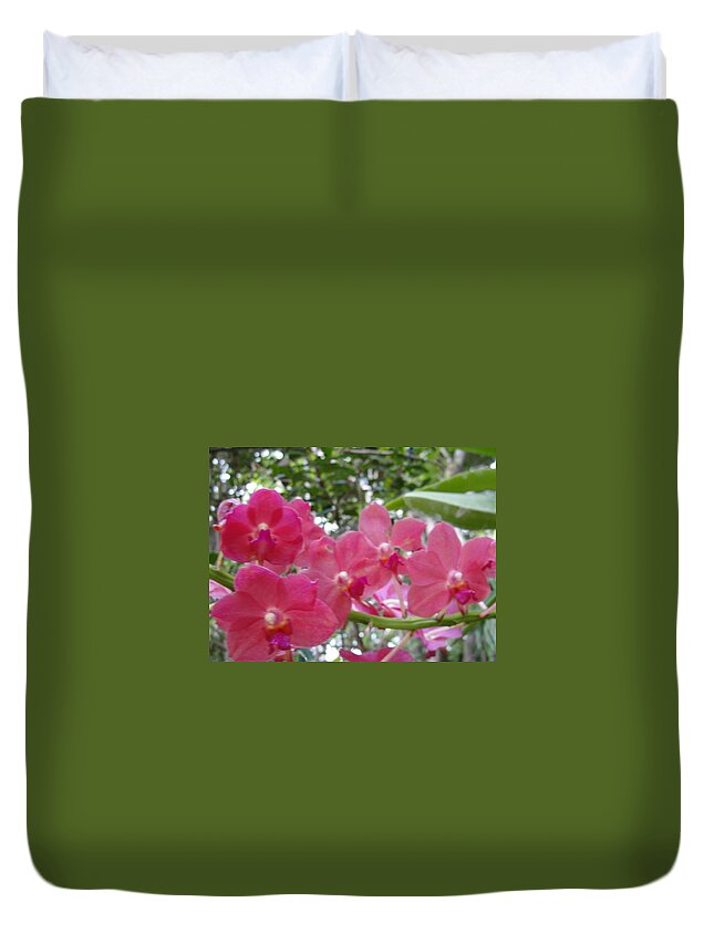 Coral Orchid Bunch Duvet Cover featuring the photograph Coral Orchid Bunch by Susan Nash